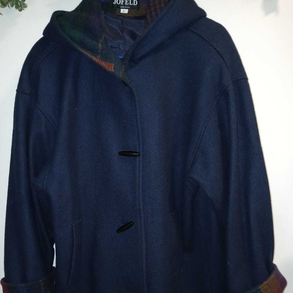 Vtg 90's JOFELD navy blue wool toggle parka jacket sz L